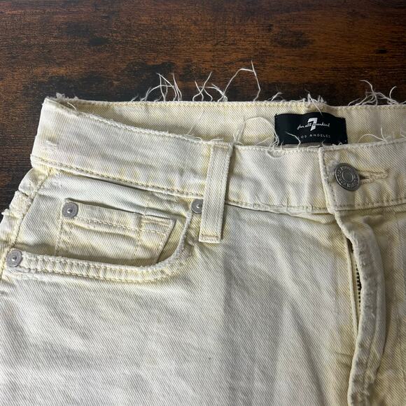 7 For All Mankind High Waisted Jean Shorts Size 26 Yellow Raw Hem 5 Pockets Boho - Picture 3 of 9